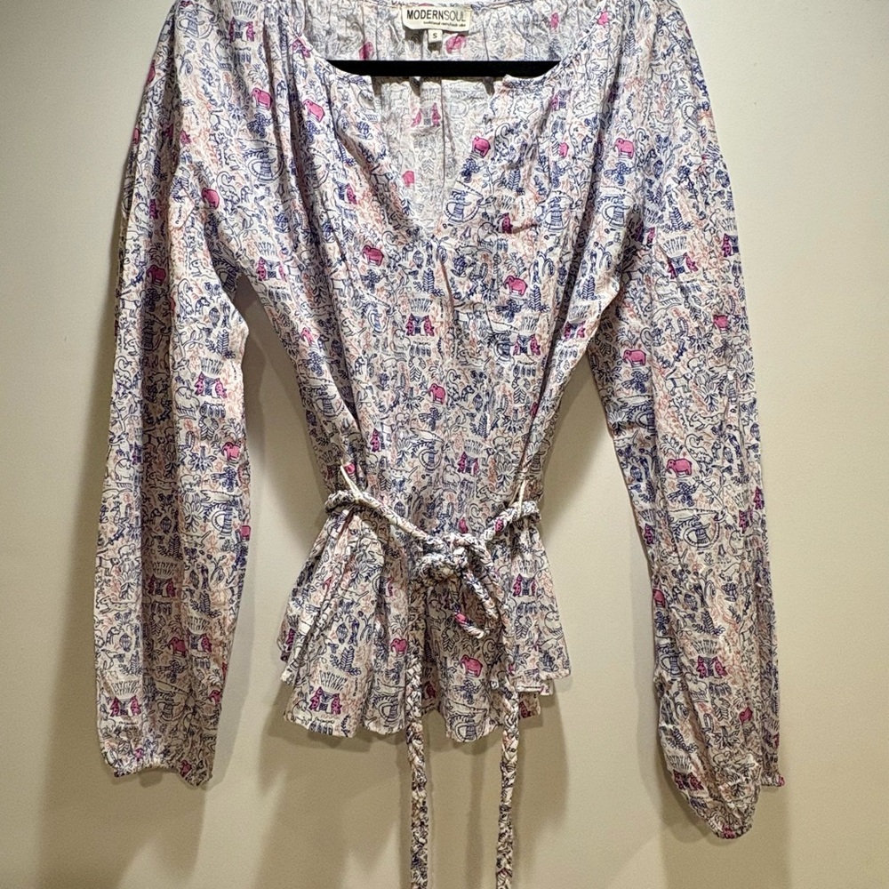 Modern Soul Pink Elephant Tie-back Blouse
